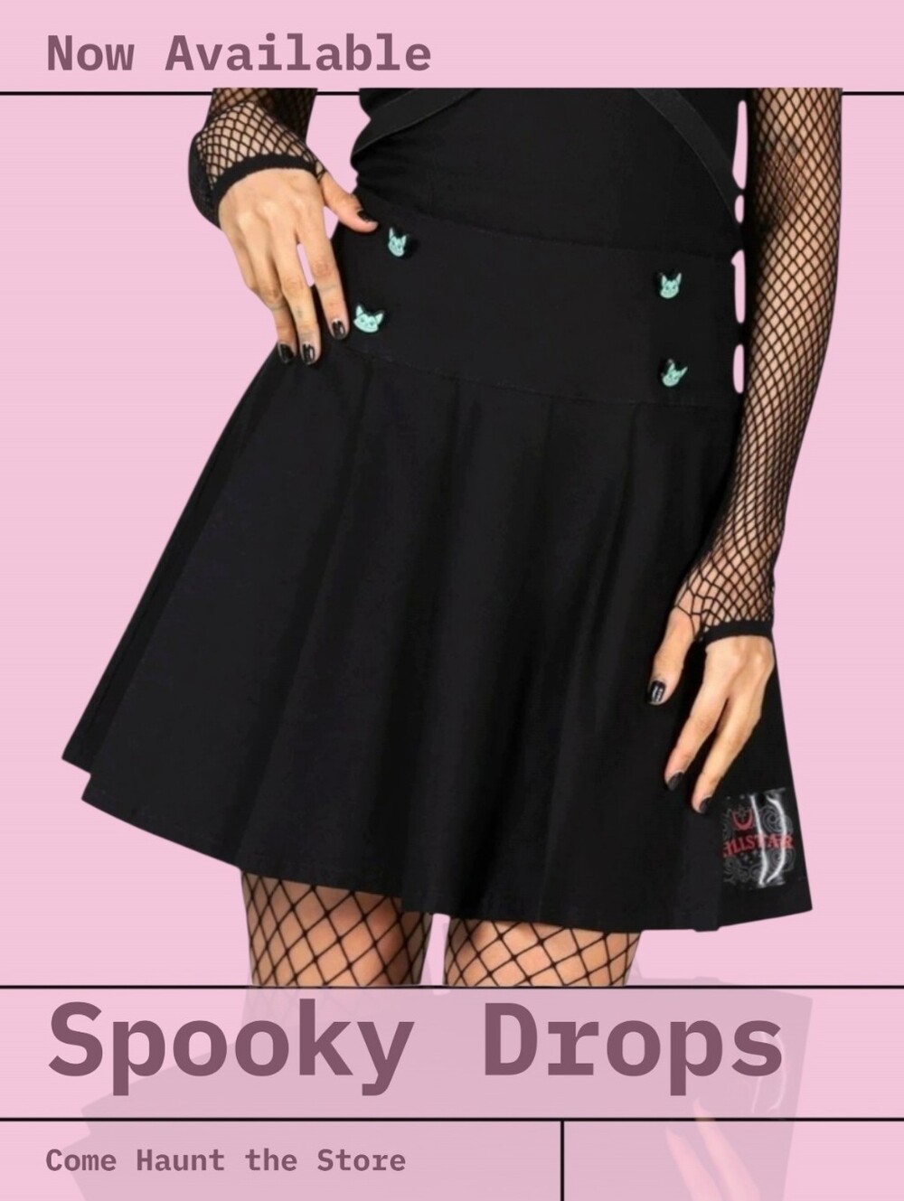 Killstar Lil Vampurr Black Pleated Mini Skirt Vampire Cat NWT Small